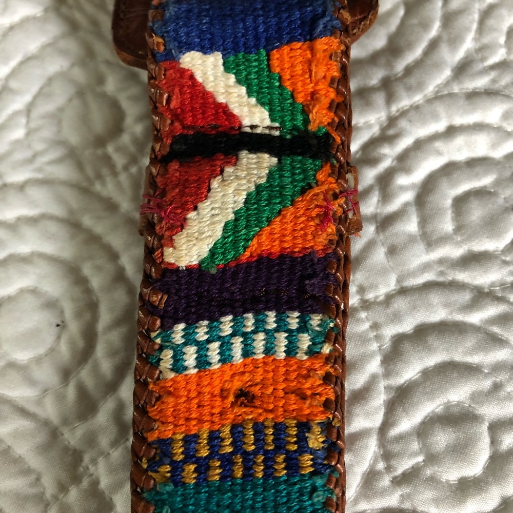 Vintage colorful embroidered leather woven belt - Picture 4 of 4